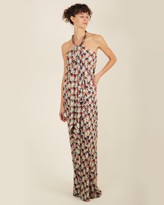 Balenciaga 2011 gold chain halter neck draped column print maxi dress gown XS-M