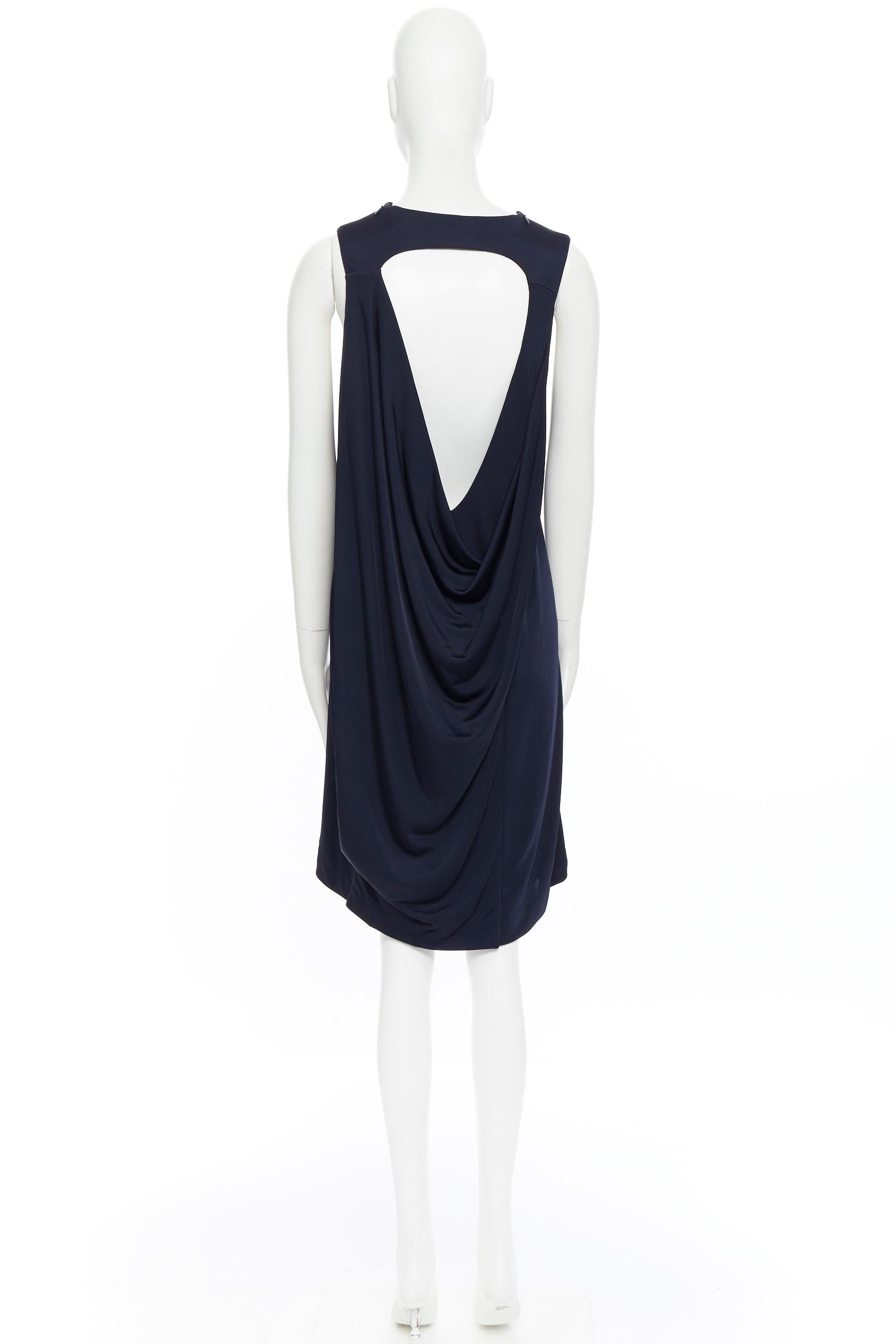 BALENCIAGA 2011 marineblau Rayon blau Kreis offen drapiert zurück Cocktailkleid FR38 2