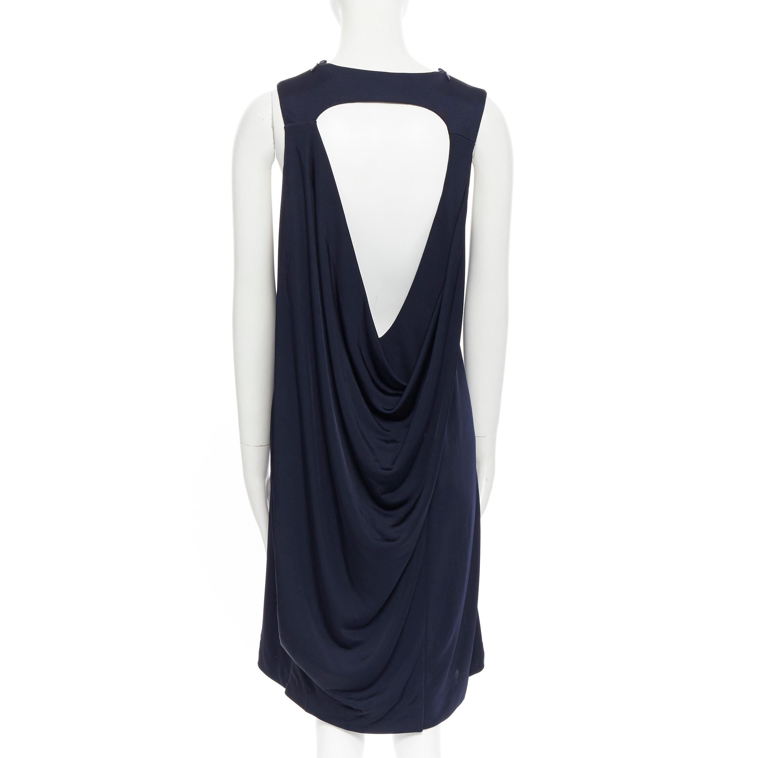 BALENCIAGA 2011 marineblau Rayon blau Kreis offen drapiert zurück Cocktailkleid FR38 3