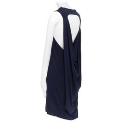 BALENCIAGA 2011 navy blue rayon blue circle open draped back cocktail dress FR38