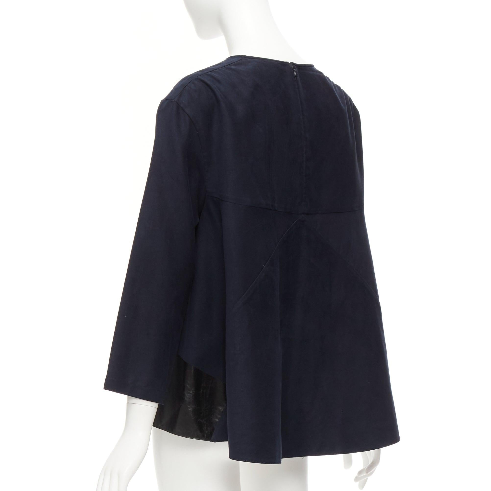 BALENCIAGA 2012 black coated hem 3/4 sleeves flared boxy top FR38 M For Sale 1