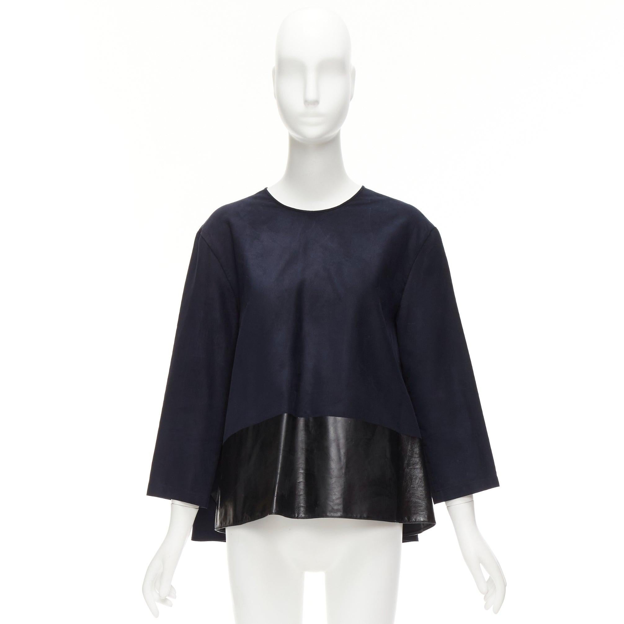 BALENCIAGA 2012 black coated hem 3/4 sleeves flared boxy top FR38 M For Sale 4