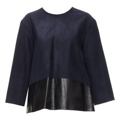 BALENCIAGA 2012 black coated hem 3/4 sleeves flared boxy top FR38 M