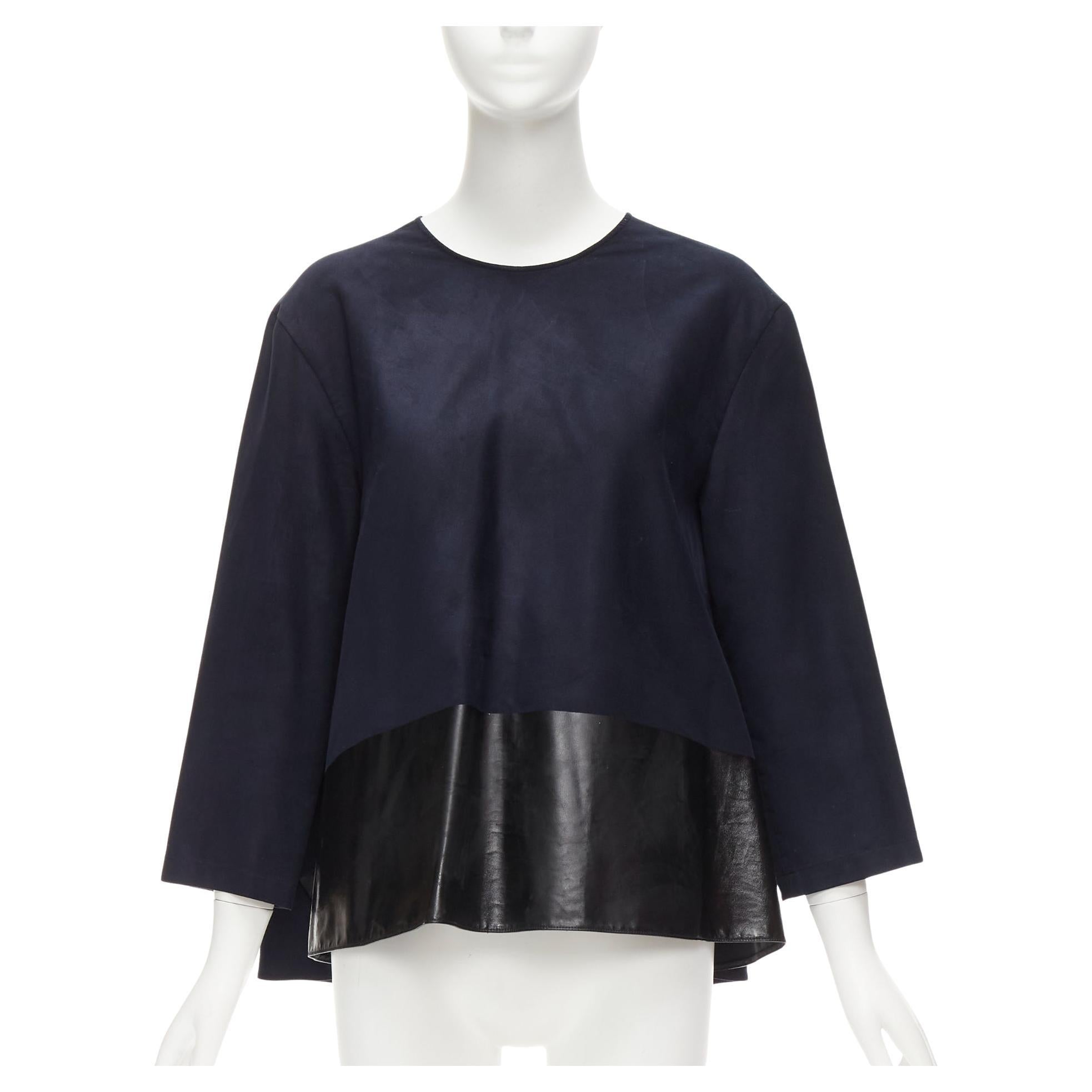 BALENCIAGA 2012 black coated hem 3/4 sleeves flared boxy top FR38 M For Sale