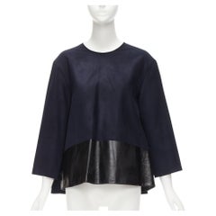 BALENCIAGA 2012 black coated hem 3/4 sleeves flared boxy top FR38 M