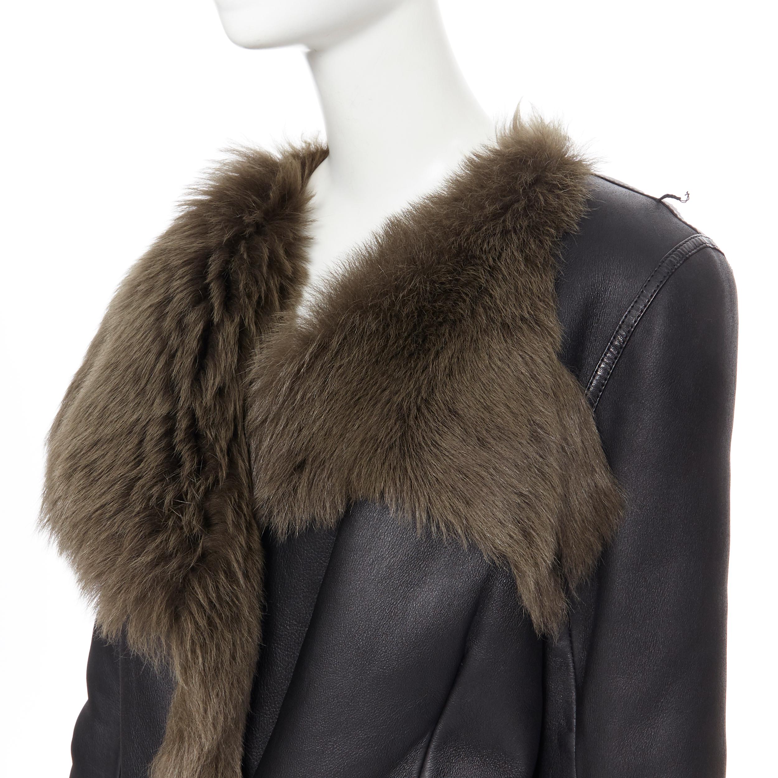 BALENCIAGA 2012 giacca invernale in pelle nera Greene & Greene foderata di pelliccia FR40 M 3