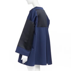 BALENCIAGA 2012 Ghesquiere navy black colorblocked structured cocoon coat FR40