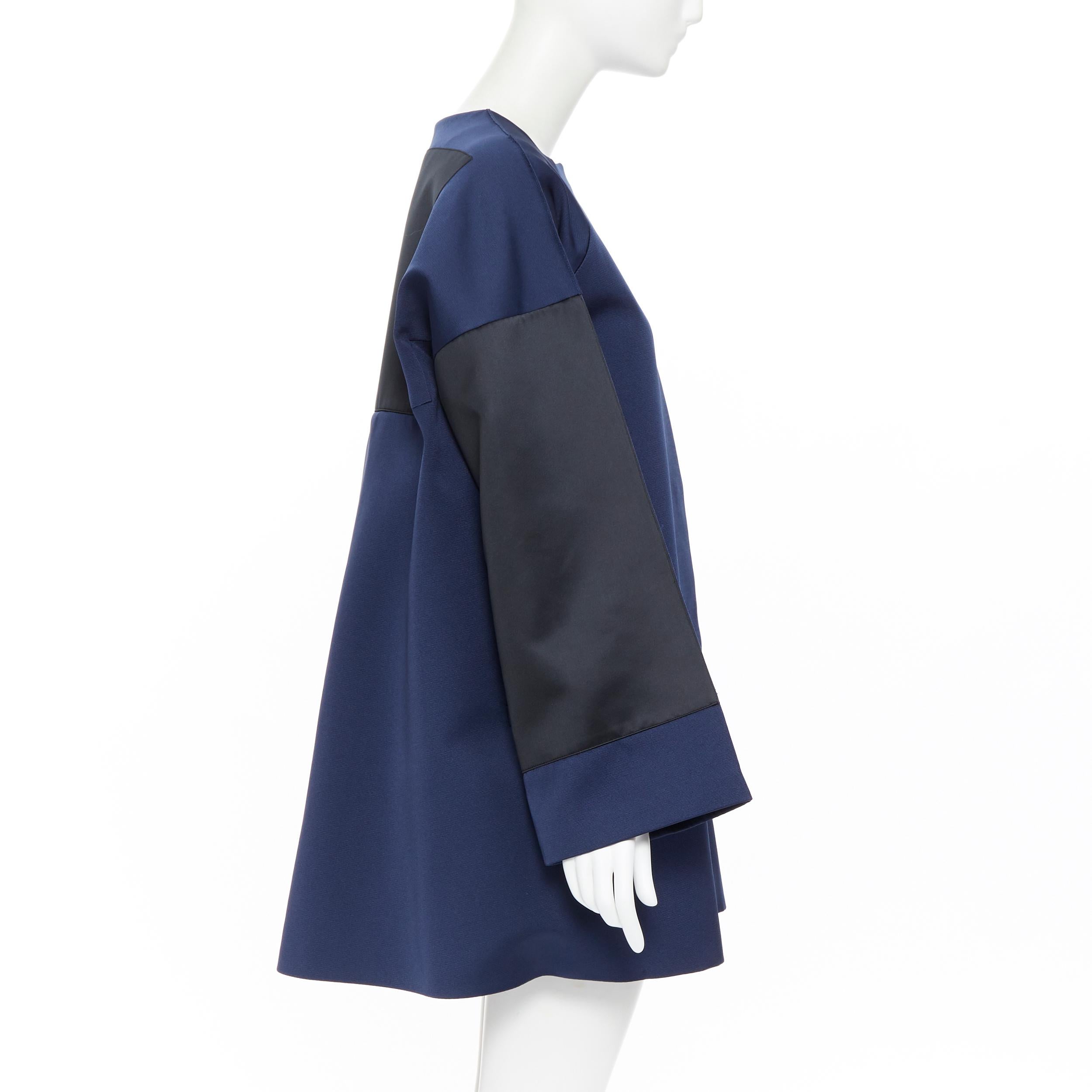 De las mujeres BALENCIAGA 2012 Ghesquiere abrigo capullo estructurado con bloques de color negro marino FR40