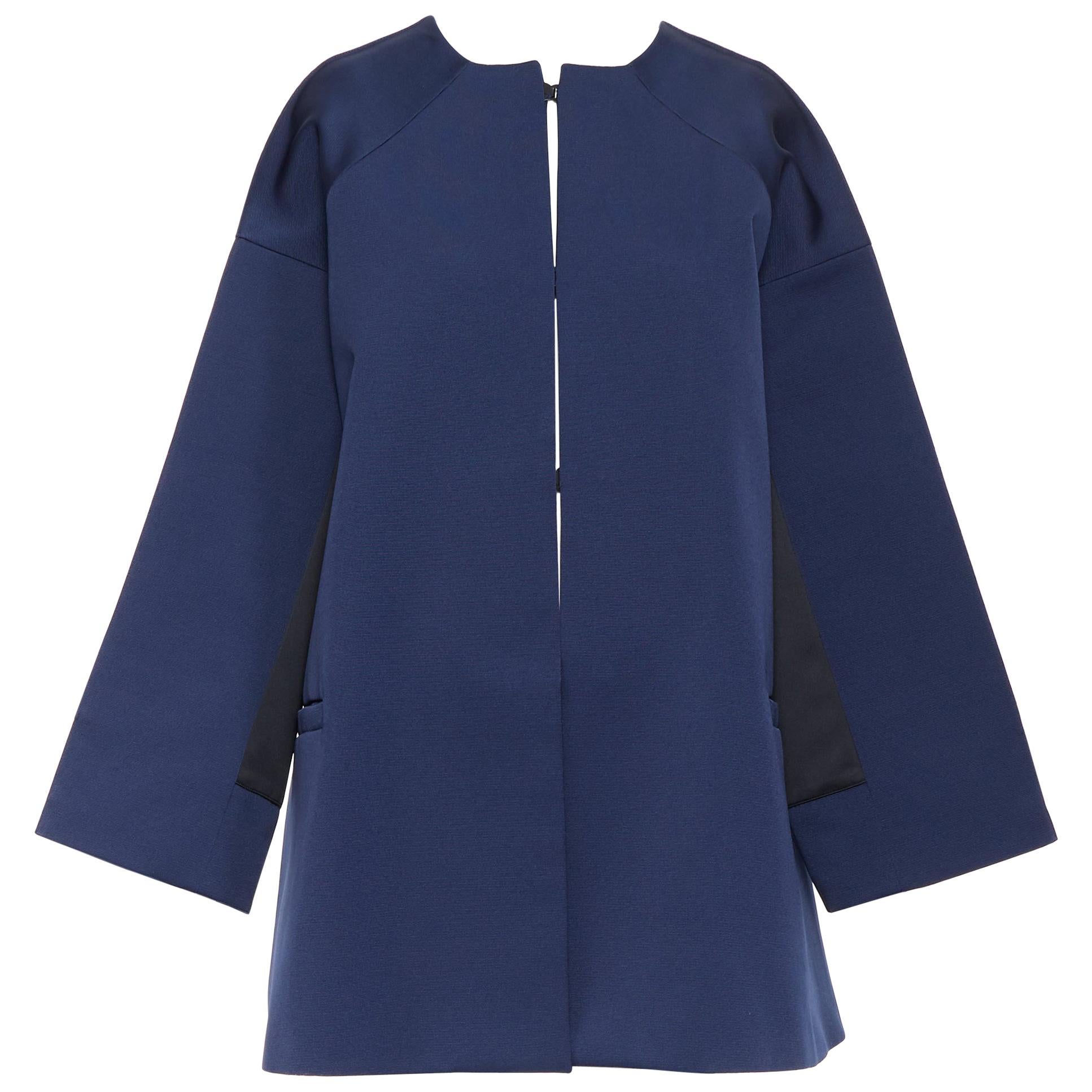 BALENCIAGA 2012 Ghesquiere navy black colorblocked structured cocoon coat FR40 For Sale