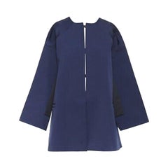 BALENCIAGA 2012 Ghesquiere navy black colorblocked structured cocoon coat FR40