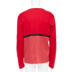 BALENCIAGA 2012 red cotton blend black trim V-neck long sleeve top XL