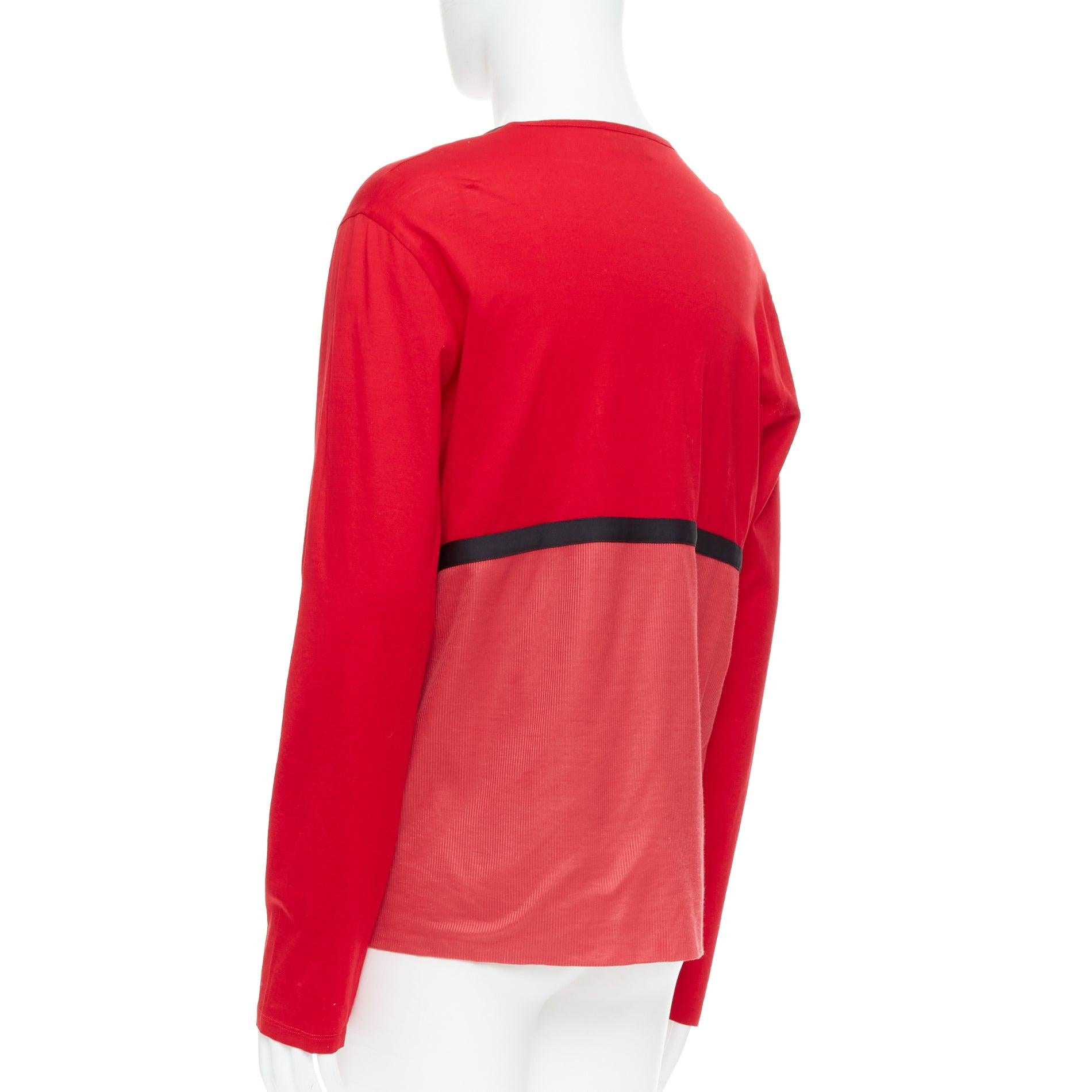 Men's BALENCIAGA 2012 red cotton blend black trim V-neck long sleeve top XL For Sale