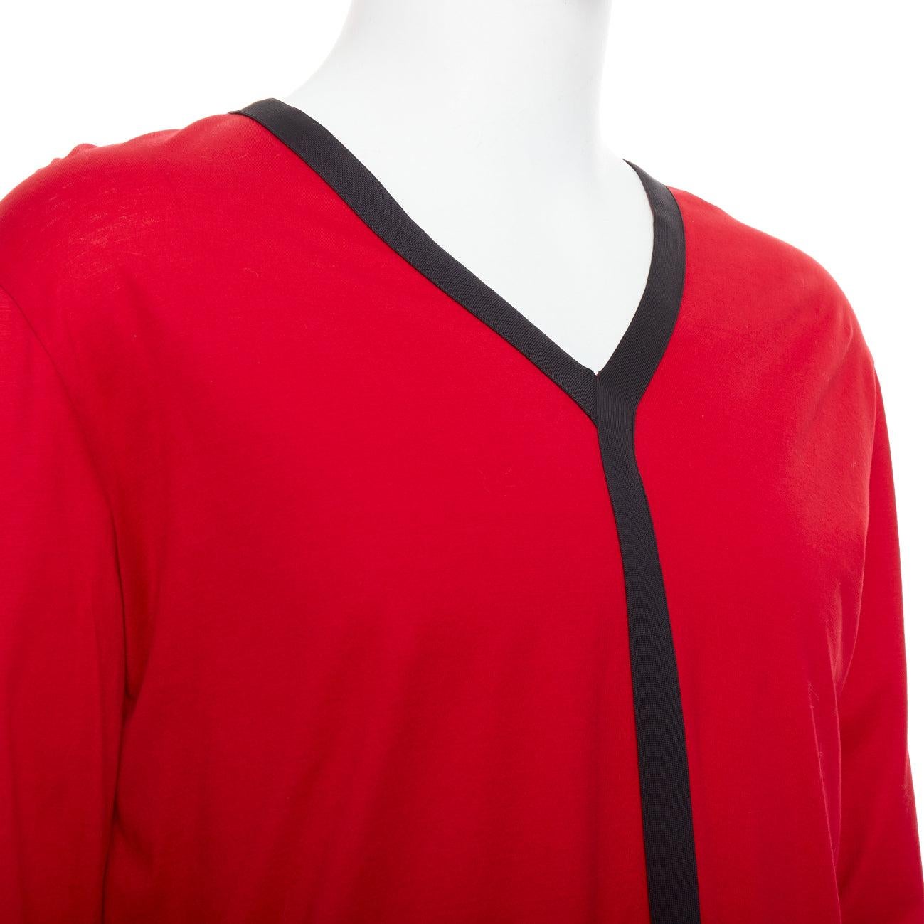 BALENCIAGA 2012 red cotton blend black trim V-neck long sleeve top XL For Sale 1