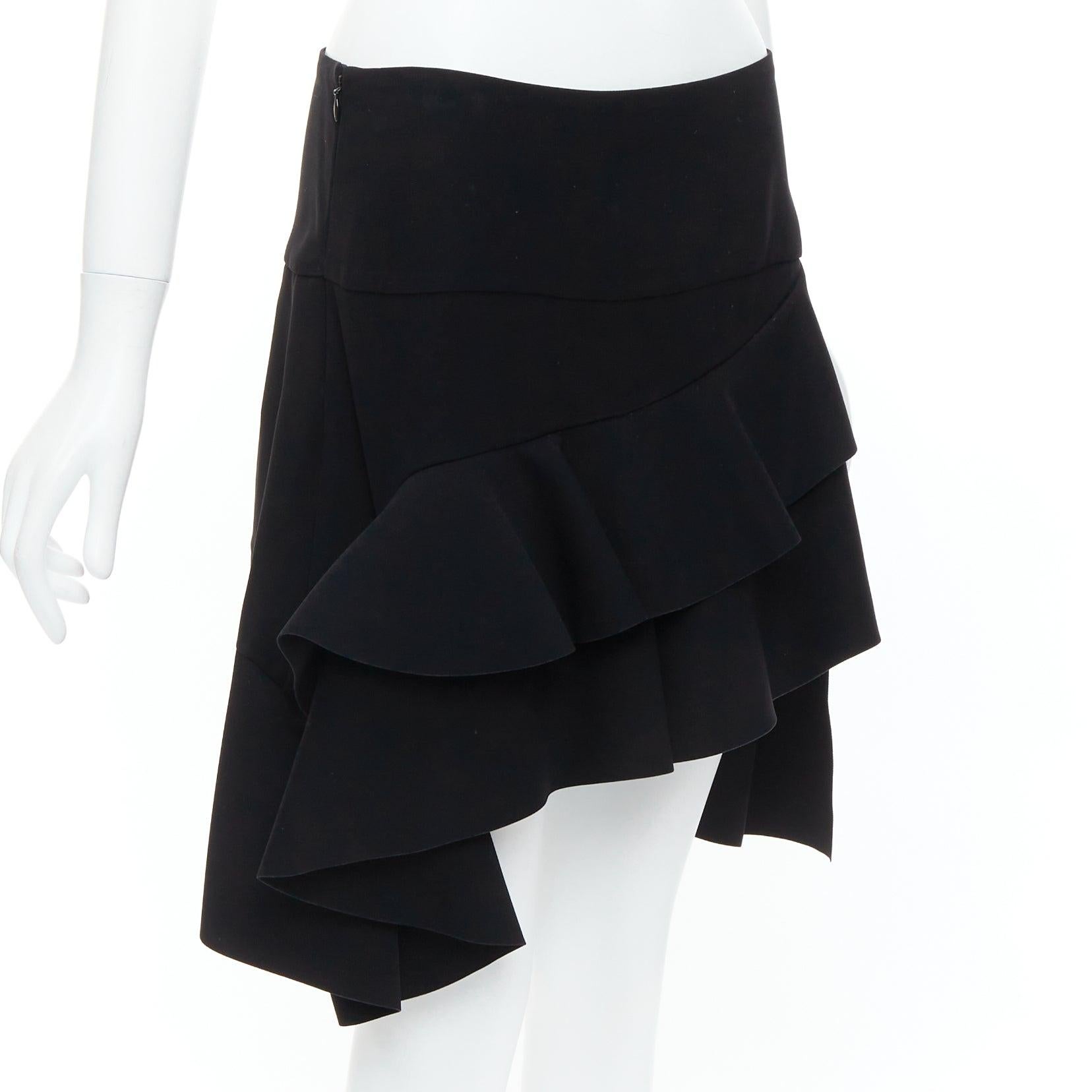 Black BALENCIAGA 2012 Runway black scuba structured ruffle slit skirt FR40 L For Sale