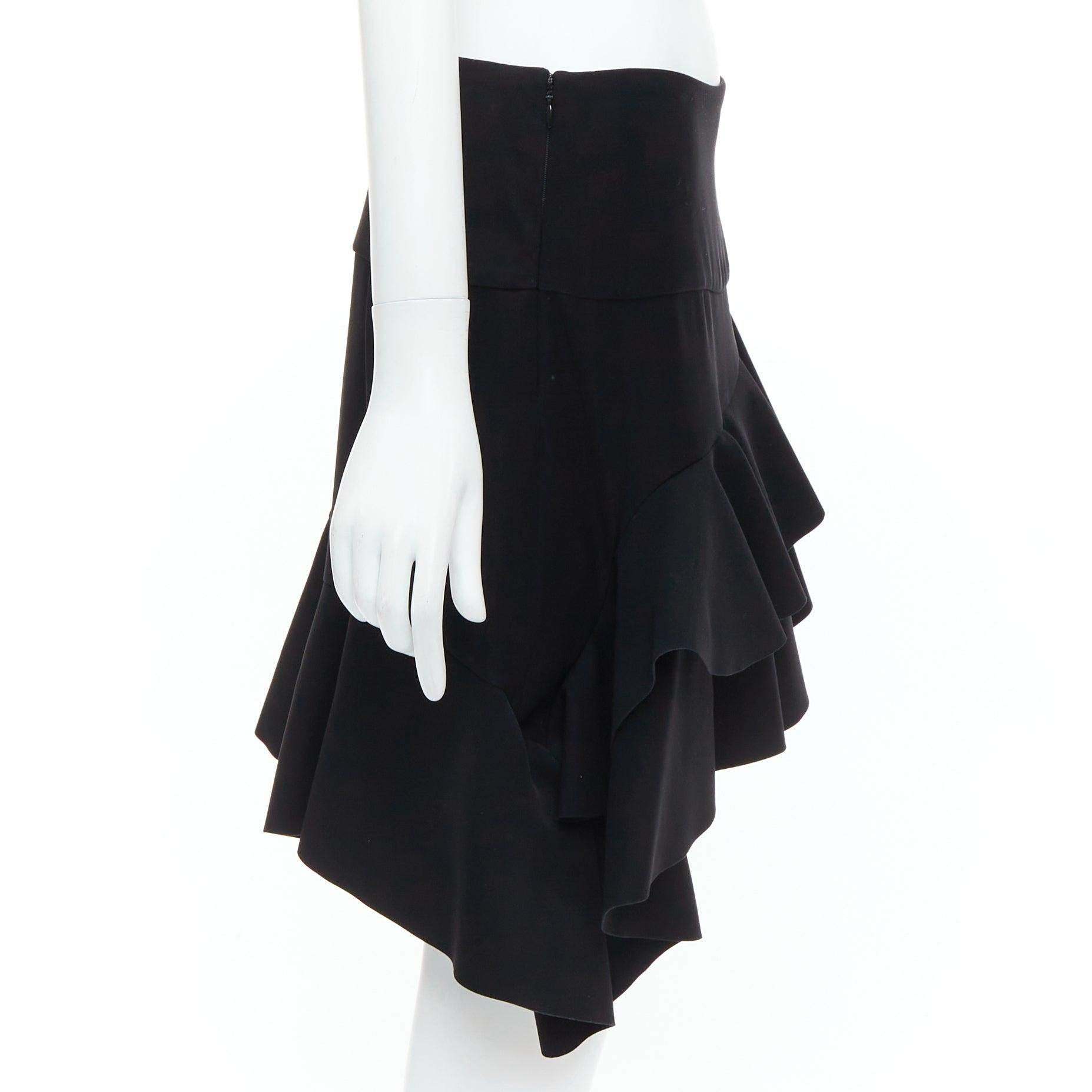BALENCIAGA 2012 Runway black scuba structured ruffle slit skirt FR40 L In Good Condition For Sale In Hong Kong, NT