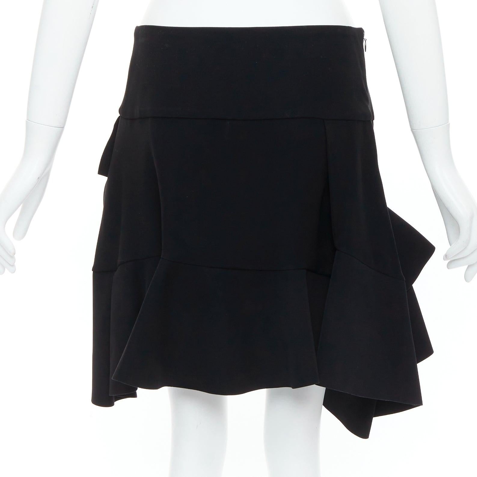 Women's BALENCIAGA 2012 Runway black scuba structured ruffle slit skirt FR40 L For Sale