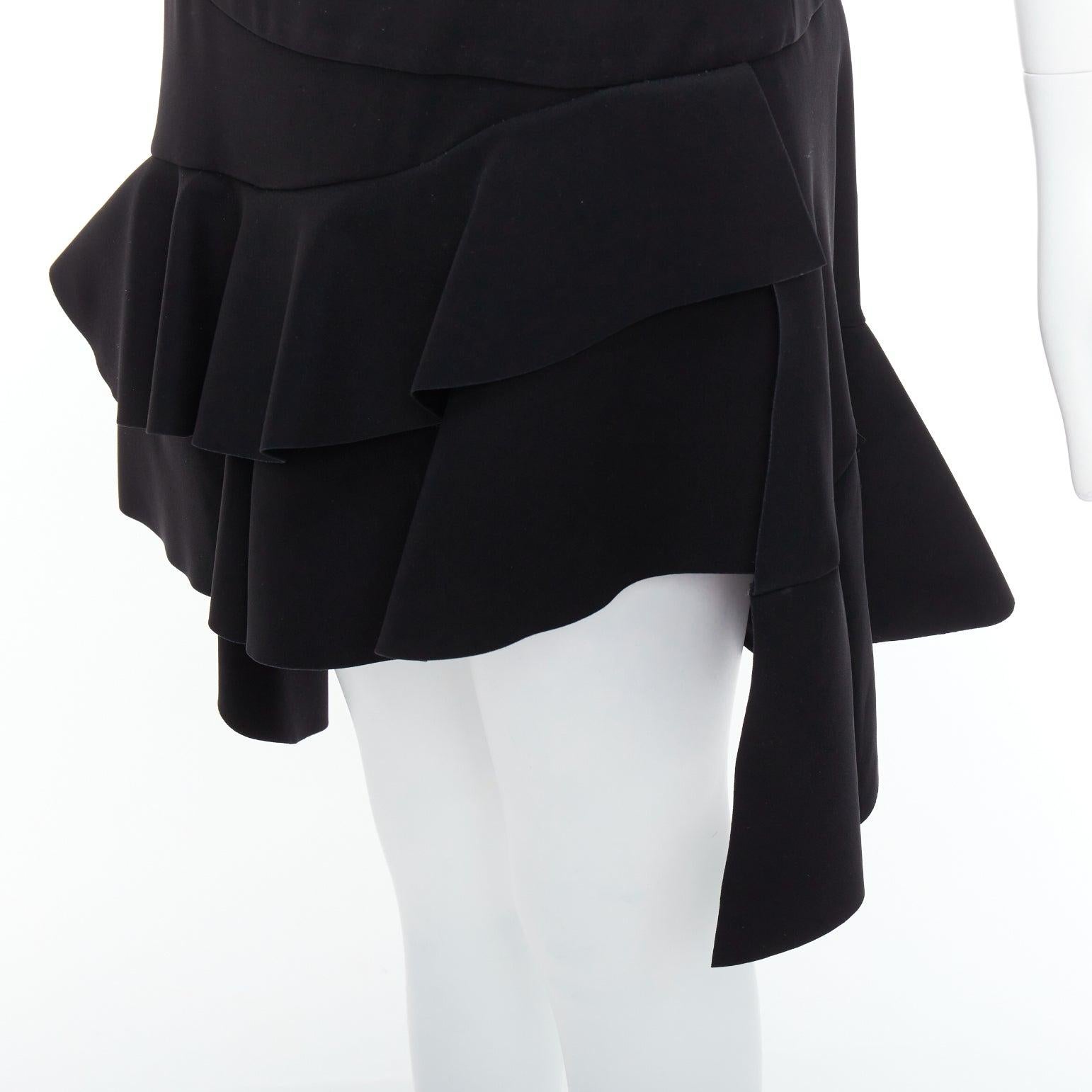 BALENCIAGA 2012 Runway black scuba structured ruffle slit skirt FR40 L For Sale 2