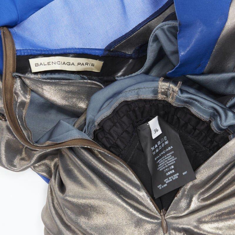 BALENCIAGA 2012 Pasarela azul cobre futurista bustier vestido de seda FR36 XS en venta 6