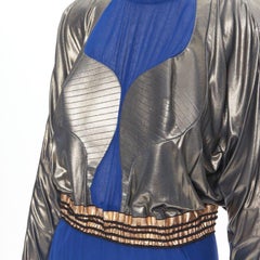BALENCIAGA 2012 Runway blue copper futuristic bustier silk dress FR36 XS