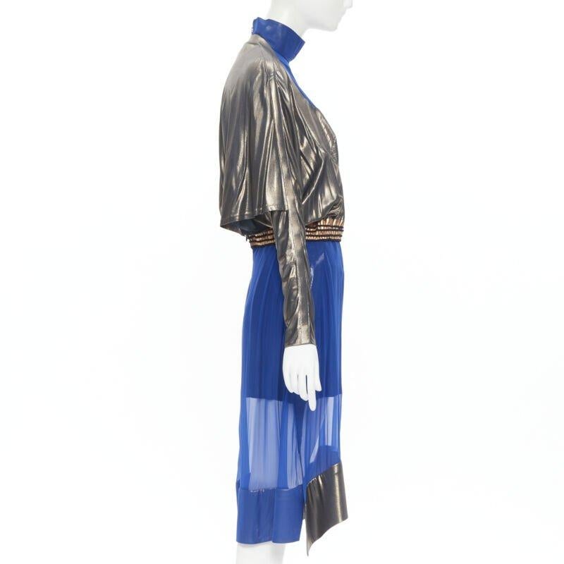 BALENCIAGA 2012 Pasarela azul cobre futurista bustier vestido de seda FR36 XS en Nuevo estado para la venta en Hong Kong, NT