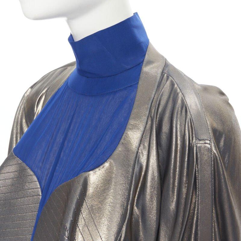 BALENCIAGA 2012 Pasarela azul cobre futurista bustier vestido de seda FR36 XS en venta 2