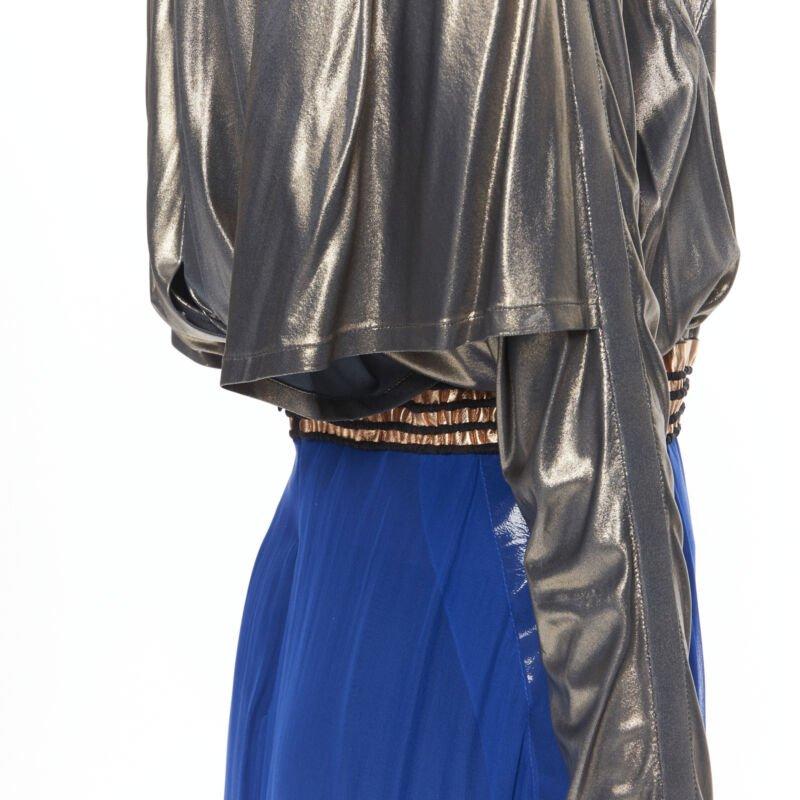 BALENCIAGA 2012 Pasarela azul cobre futurista bustier vestido de seda FR36 XS en venta 3