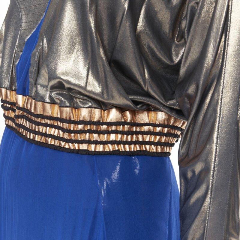 BALENCIAGA 2012 Pasarela azul cobre futurista bustier vestido de seda FR36 XS en venta 4