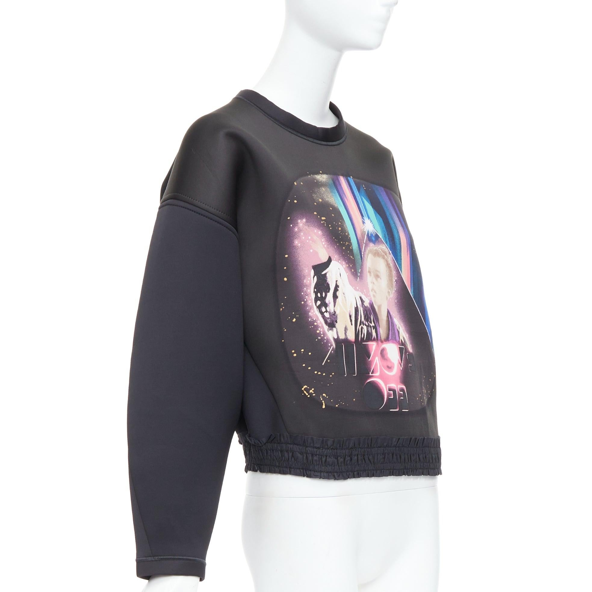 Nero Balenciaga 2012 Runway Egyptofunk stampa fantascientifica volant crop boxy scuba top FR38 I. in vendita