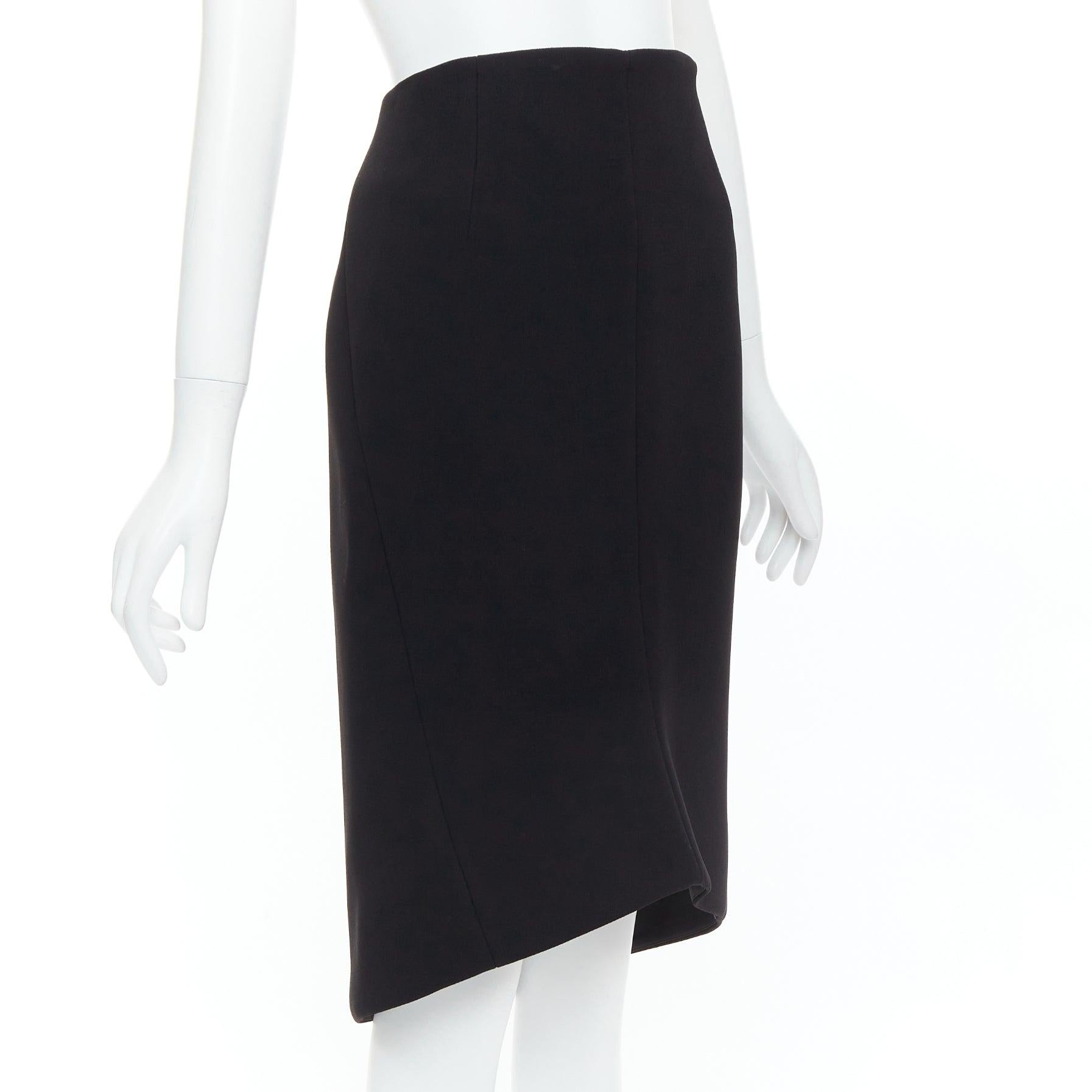 Black BALENCIAGA 2013 black scuba hi low waistband hem pencil skirt FR36 S For Sale