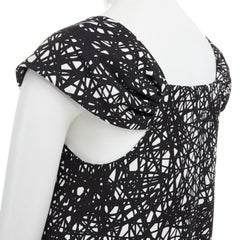 BALENCIAGA 2013 black white scribble print V-neck angular cut back crop top FR34