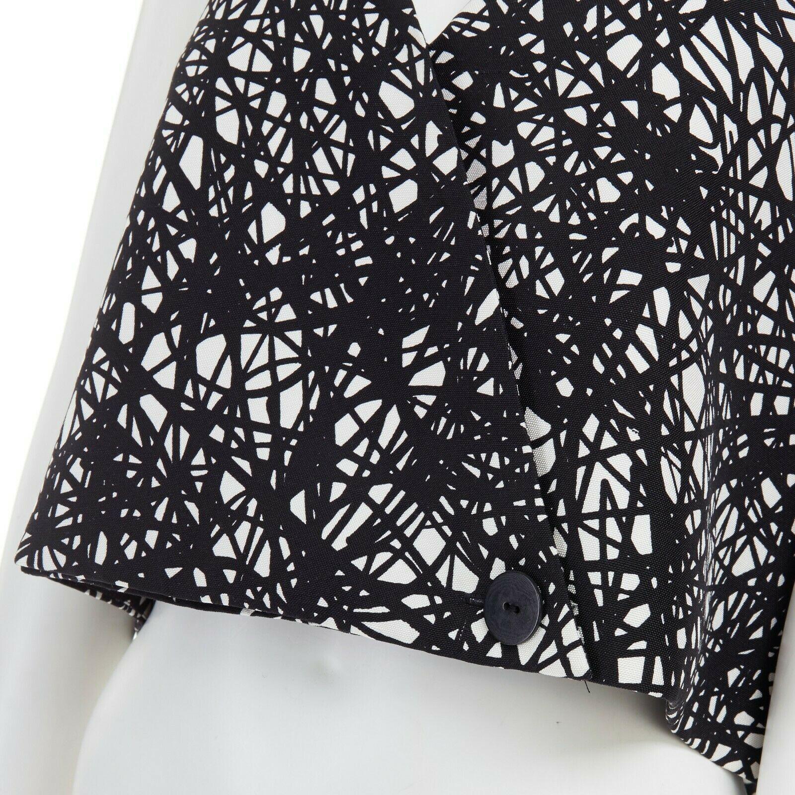 BALENCIAGA 2013 black white scribble print V-neck angular cut back crop top FR34 3