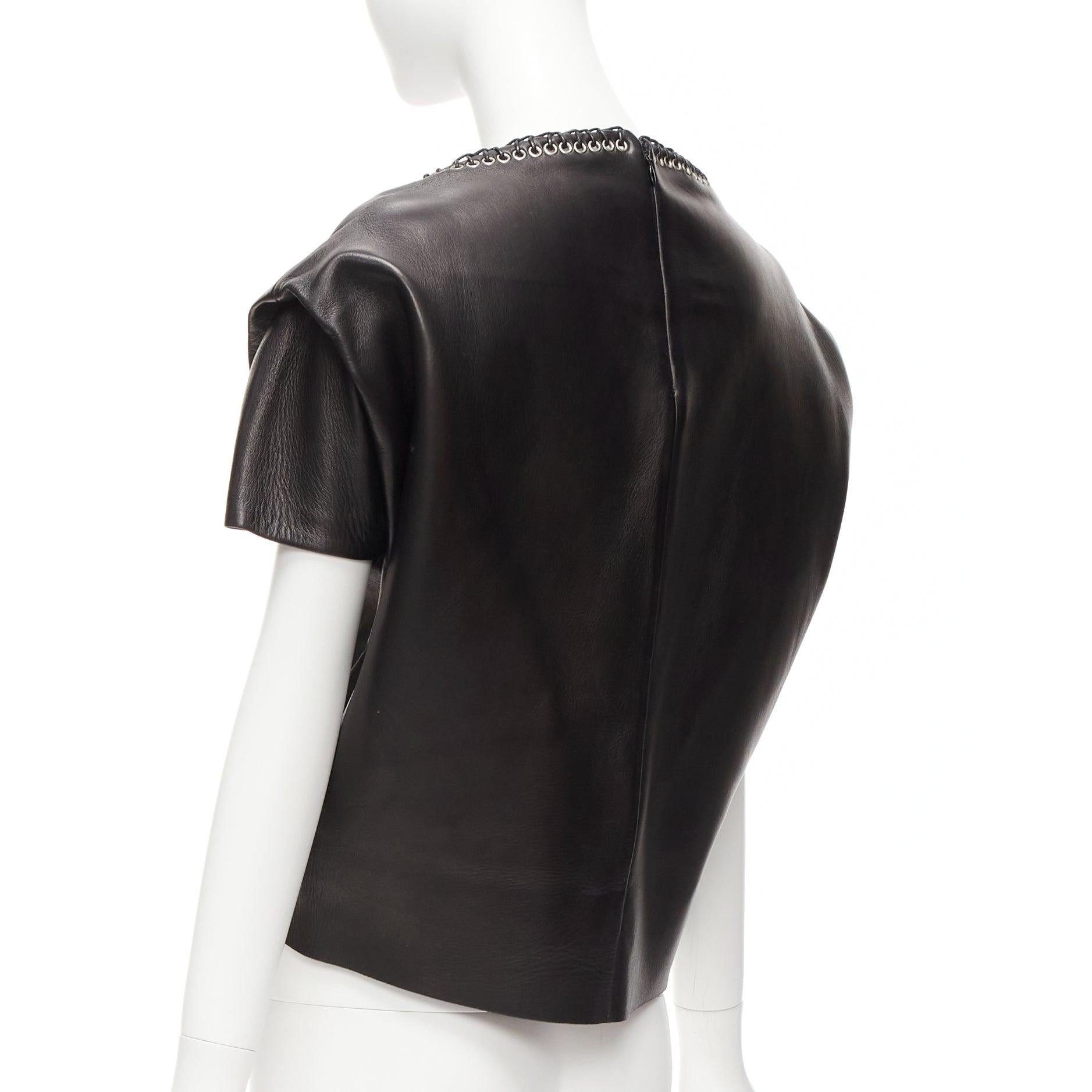 BALENCIAGA 2014 black lambskin leather grommet stud boxy cropped top FR36 S For Sale 1