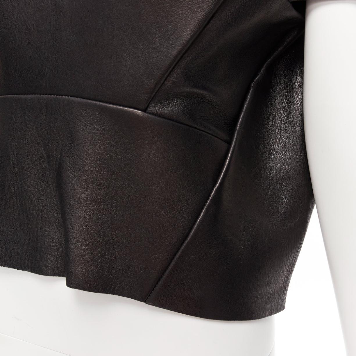 BALENCIAGA 2014 black lambskin leather grommet stud boxy cropped top FR36 S For Sale 3