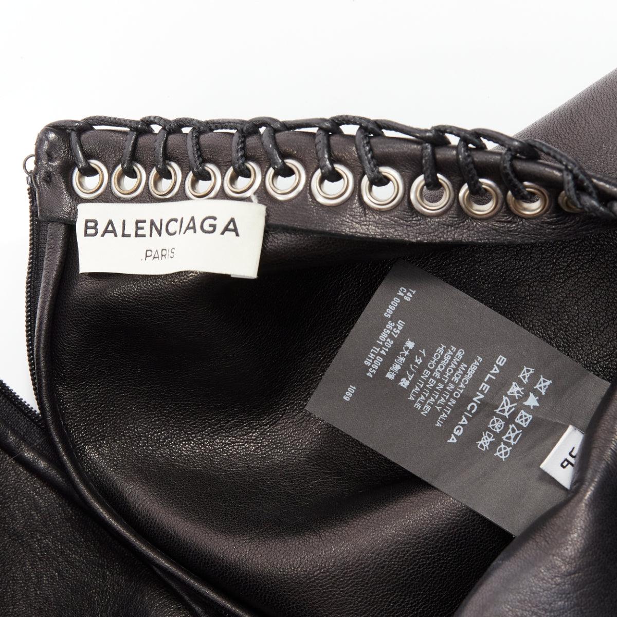 BALENCIAGA 2014 black lambskin leather grommet stud boxy cropped top FR36 S For Sale 4