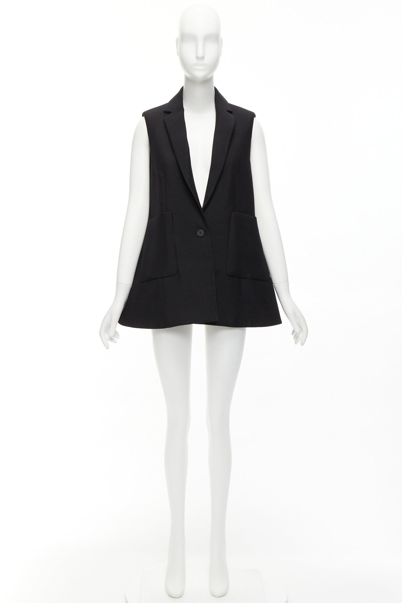 BALENCIAGA 2014 black virgin wool mohair bell shaped deep V blazer vest FR34 XS For Sale 6