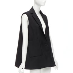 BALENCIAGA 2014 black virgin wool mohair bell shaped deep V blazer vest FR34 XS
