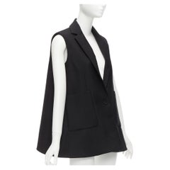 BALENCIAGA 2014 black virgin wool mohair bell shaped deep V blazer vest FR34 XS