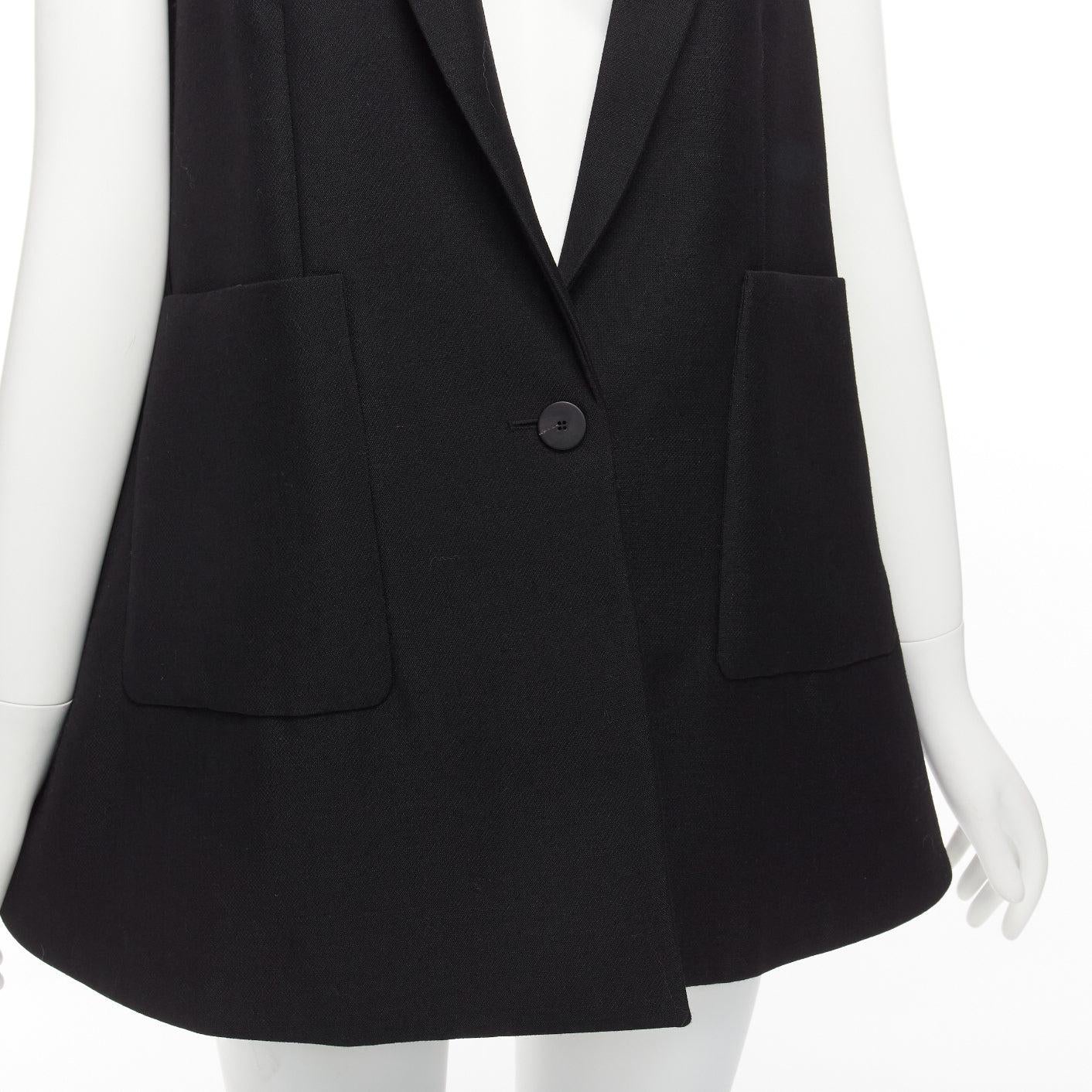 Black BALENCIAGA 2014 black virgin wool mohair bell shaped deep V blazer vest FR34 XS For Sale