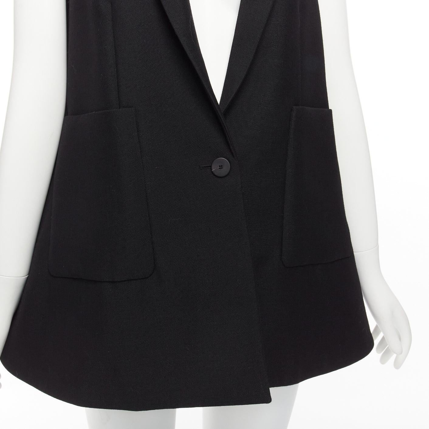 BALENCIAGA 2014 black virgin wool mohair bell shaped deep V blazer vest FR34 XS In Excellent Condition For Sale In Hong Kong, NT