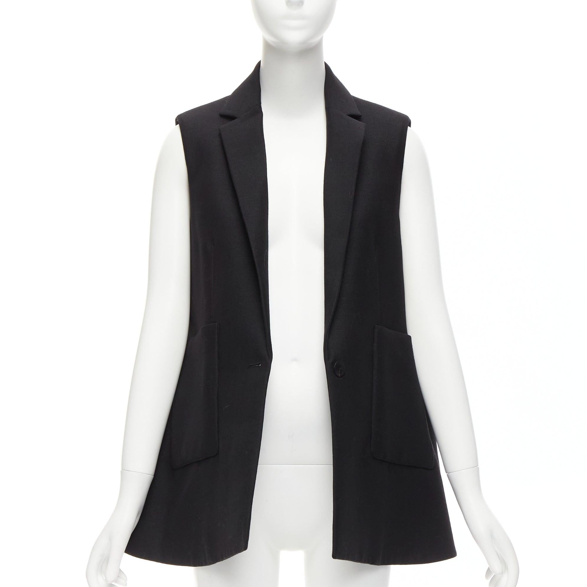 BALENCIAGA 2014 black virgin wool mohair bell shaped deep V blazer vest FR34 XS In Excellent Condition For Sale In Hong Kong, NT