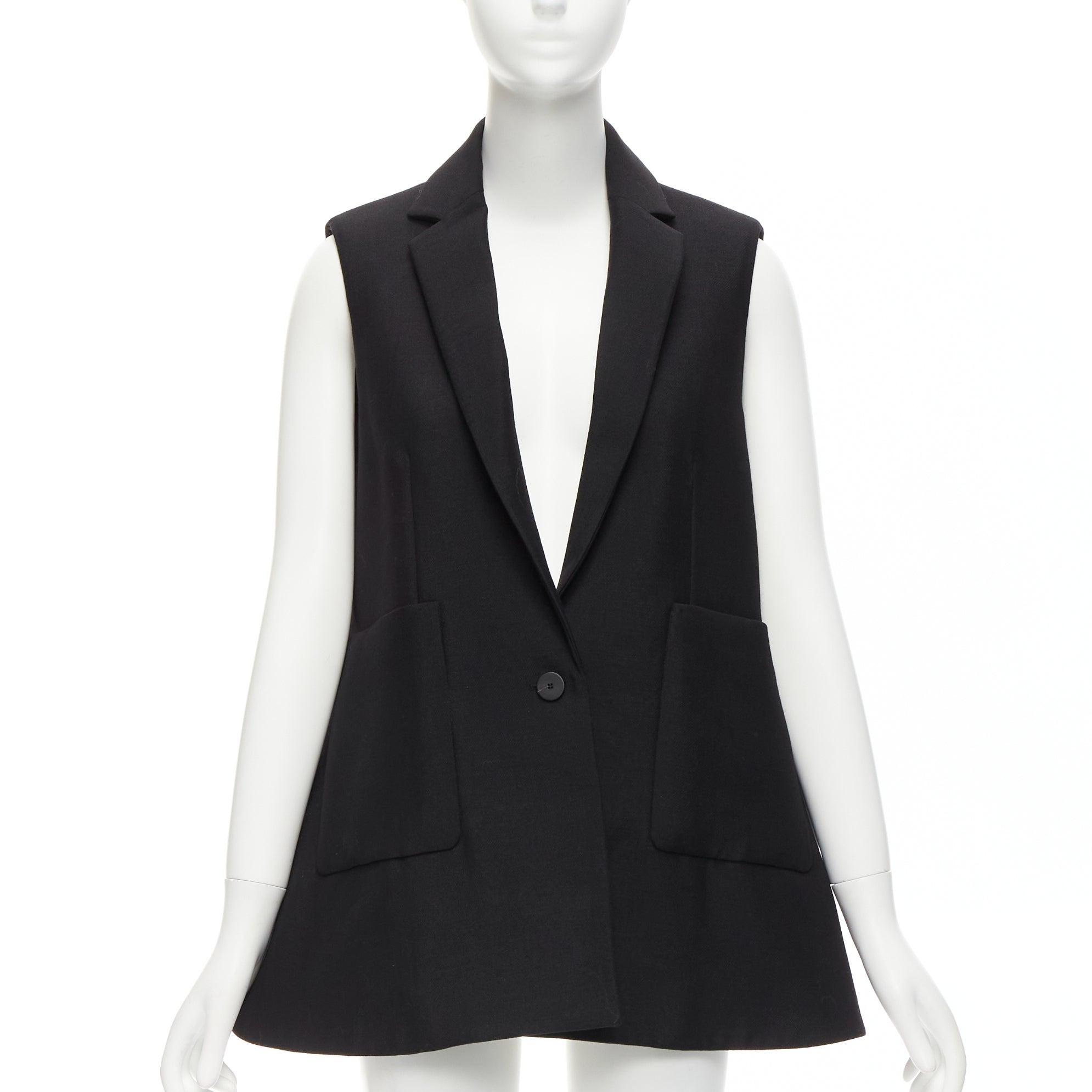 Women's BALENCIAGA 2014 black virgin wool mohair bell shaped deep V blazer vest FR34 XS For Sale