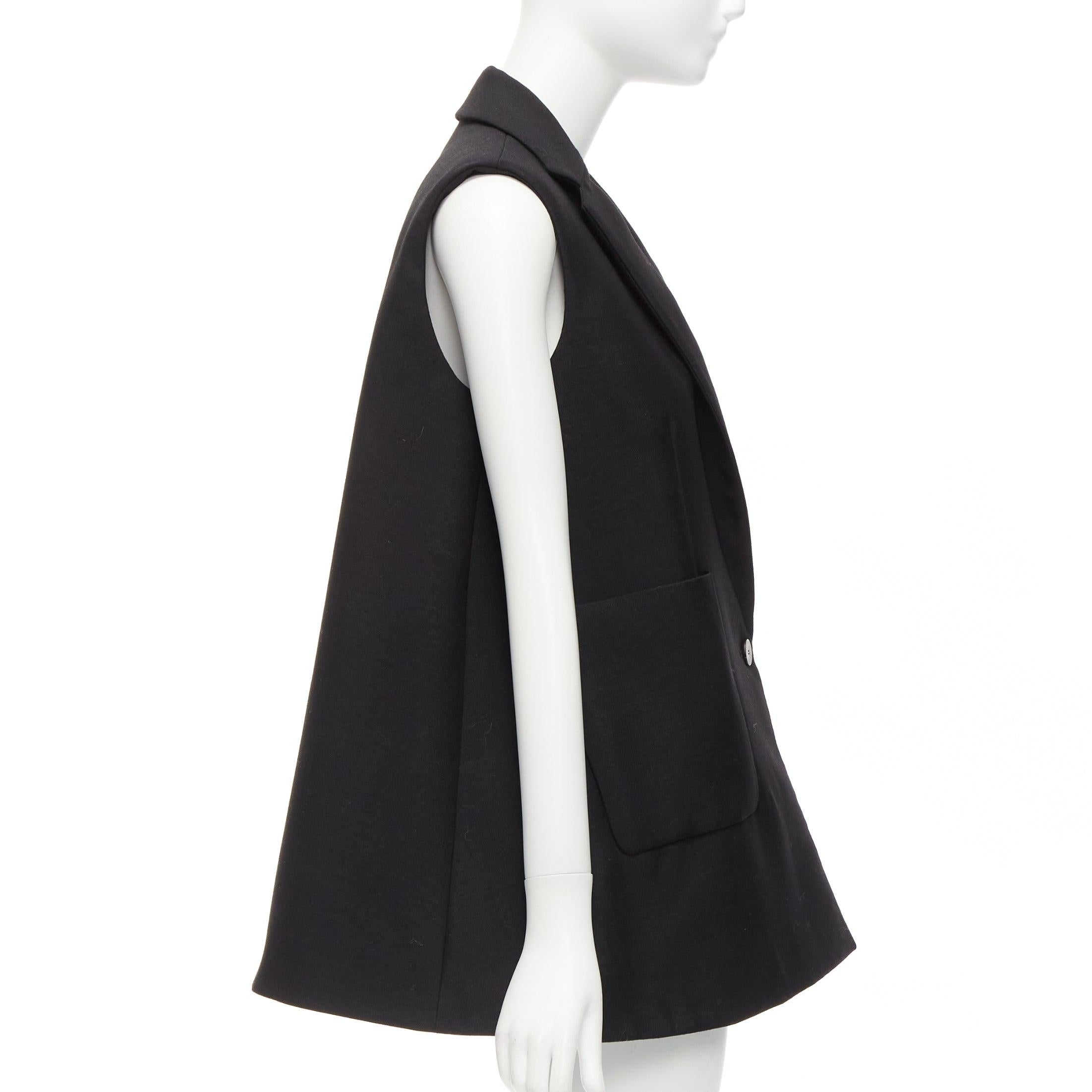 Women's BALENCIAGA 2014 black virgin wool mohair bell shaped deep V blazer vest FR34 XS For Sale
