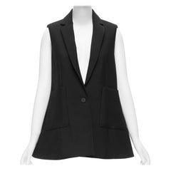 BALENCIAGA 2014 black virgin wool mohair bell shaped deep V blazer vest FR34 XS