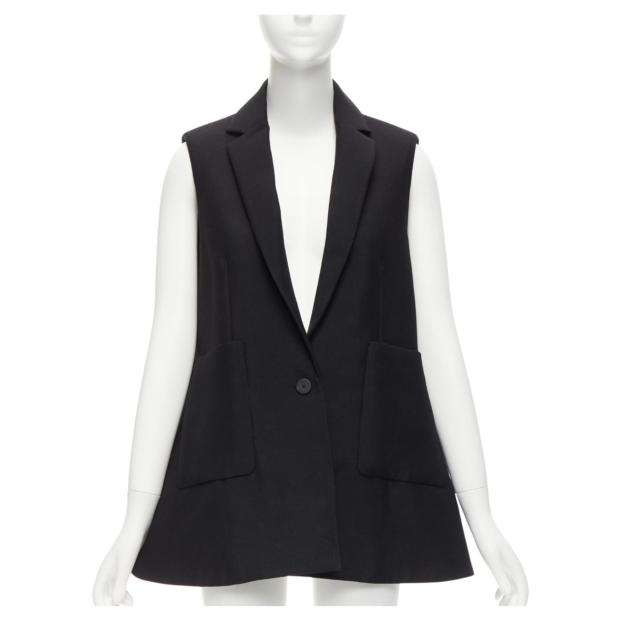 BALENCIAGA 2014 black virgin wool mohair bell shaped deep V blazer vest FR34 XS For Sale
