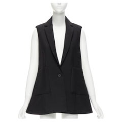 BALENCIAGA 2014 negro lana virgen mohair campana en forma de V profunda blazer chaleco FR34 XS