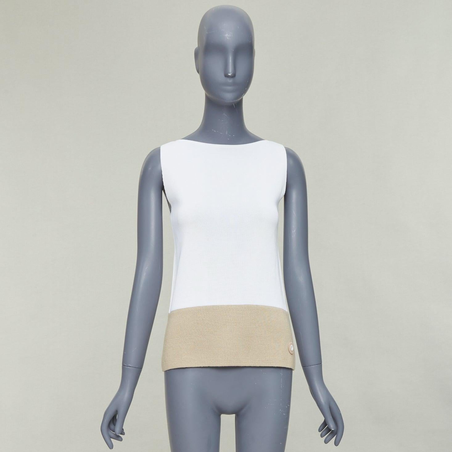 BALENCIAGA 2014 crema beige rayón lino mezcla bicolor chaleco cuello barco FR36 S en venta 5