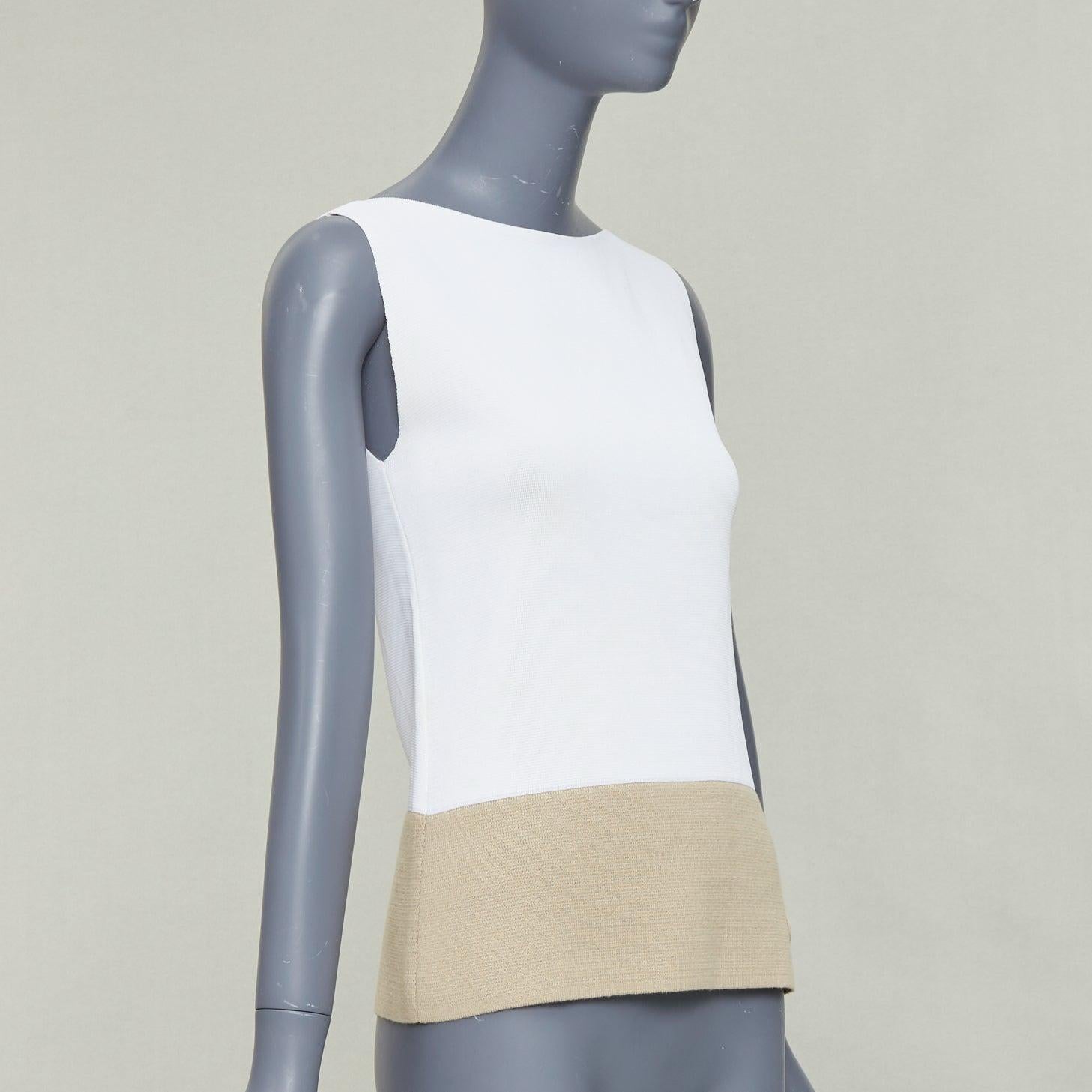 BALENCIAGA 2014 crema beige rayón lino mezcla bicolor chaleco cuello barco FR36 S Beige en venta