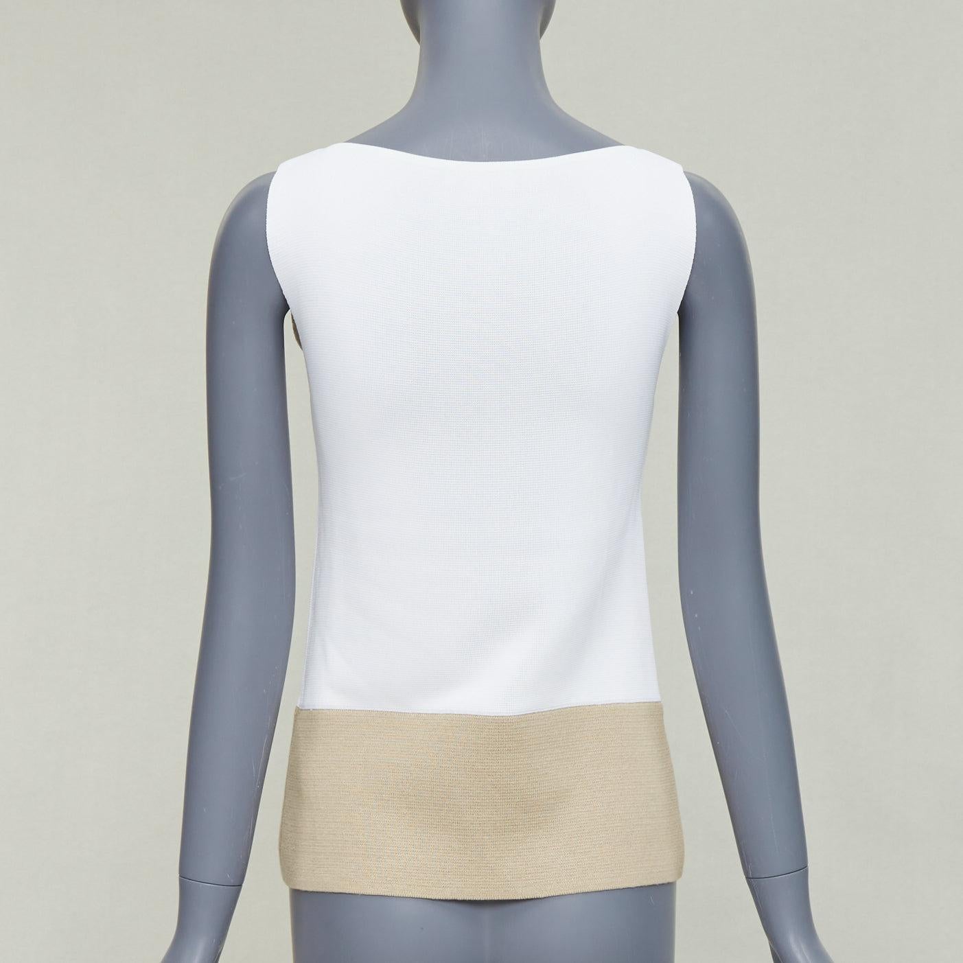 De las mujeres BALENCIAGA 2014 crema beige rayón lino mezcla bicolor chaleco cuello barco FR36 S en venta