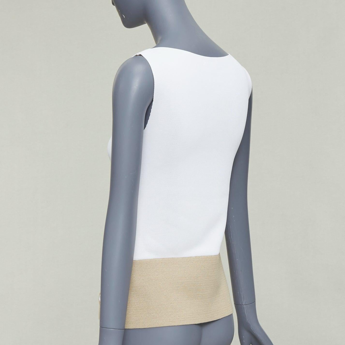 BALENCIAGA 2014 crema beige rayón lino mezcla bicolor chaleco cuello barco FR36 S en venta 1