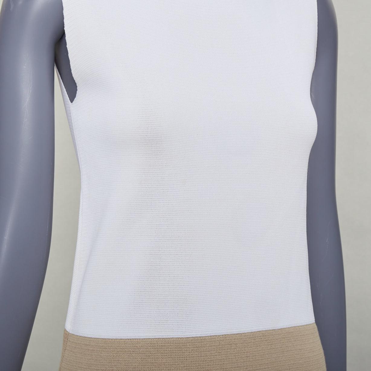 BALENCIAGA 2014 crema beige rayón lino mezcla bicolor chaleco cuello barco FR36 S en venta 3